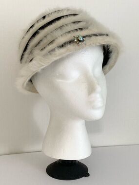 Vintage mod black + white fur and velvet hat Mr. John Jr. design
